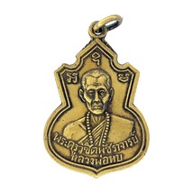 Phra Lp Thob Magician Monk Thai Amulet Talisman Vintage Brass Gold Pendant - £11.05 GBP