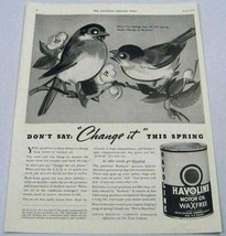 1936 Print Ad Havoline Motor Oil Drawing of 2 Birds - £8.50 GBP