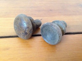 Antique Vtg Victorian Lot 2 Round Wood Domed Concave Knob Cabinet Drawer Pulls - £31.31 GBP
