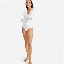 Everlane Womens The Long-Sleeve V-Neck Bodysuit Thong White S - $9.74
