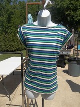 NWT ANNE KLEIN CUTE BLUE&amp;GREEN STRIPED T SHIRT L - £12.37 GBP