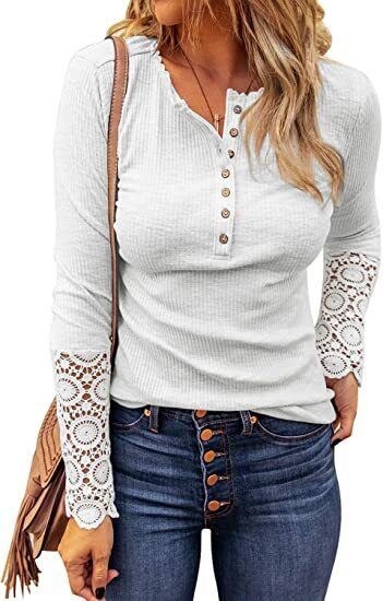 Primary image for Valiamcep Women's Ribbed Knit Tunic Henley Long Sleeve Lace Shirt - Size: M