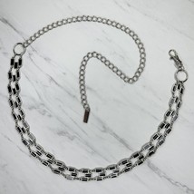 Black Inlay Silver Tone Metal Chain Link Belt OS One Size - £16.06 GBP