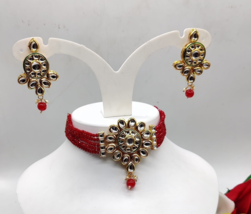 Estilo Indio Bollywood Chapado en Oro Kundan Collar Pendientes Rojo Joyería Set - £22.41 GBP