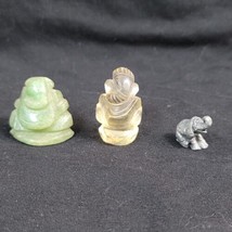 Miniature Figurines Lot Of 3  Carved Jade, Quartz and Pewter  Elephant - £10.82 GBP