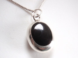 Reversible Mother of Pearl and Simulated Black Onyx 925 Sterling Silver Necklace - $17.09