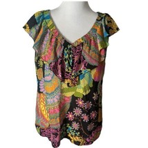 Trina Turk Ruffle Floral Print Blouse Sleeveless Colorful Top Women’s Size L - £29.28 GBP