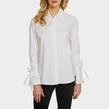 NWT Womens Size Medium Nordstrom 1.STATE White Tie Sleeve Stretch Cotton Blouse - £22.34 GBP