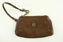 Modern Designer Wristlet Purse STONE MOUNTAIN Brown Leather Brass Trim - £8.81 GBP