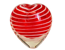 Blown Art Glass Heart Shaped Red w/White Stripes Vase, Pristine Condition - £13.34 GBP