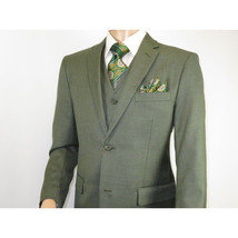 Men's VITALI Three Piece Suit Vested Sharkskin Sheen Vented M3090 Olive Green image 6