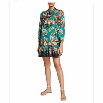 Alice + Olivia Womens Merrilee Flounce Dress Green Floral Mini Long Sleeve S New - £160.06 GBP