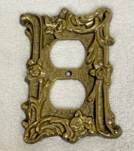 Vintage American Tack Hardware Floral Rose Brass Wall Plate Outlet Cover... - $16.34