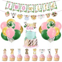 Two Wild Birthday Decorations Floral Jungle Themed 2Nd Birthday Banner Cake Cupc - £27.17 GBP