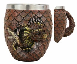 Medieval Elemental Red Fire Dragon Colorful Scale Egg With Wyrmling Mug Cup - $26.99