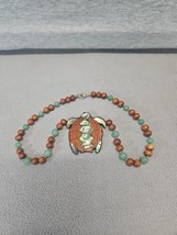 LEE SANDS Turtle Necklace. Abalone &amp; Wood Turtle.  Wood And Stone Beads T6 - £11.59 GBP