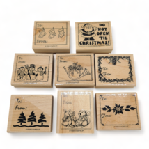 1998 Stampin Up’ Holiday Greetings Mounted Rubber Wood Stamps Set Of 8 - $16.66