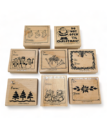1998 Stampin Up’ Holiday Greetings Mounted Rubber Wood Stamps Set Of 8 - $16.66