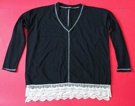 She &amp; Sky Lace Trim Oversized Black Burnout Sheer Shirt Small Boho Edgy Top - £4.67 GBP