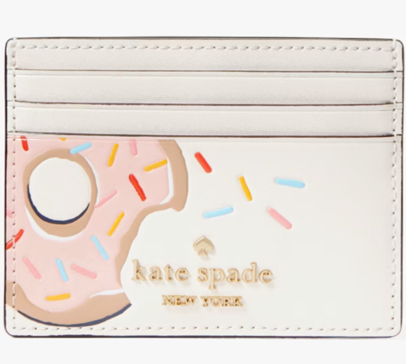 Kate Spade Coffee Break Donut Ivory Leather Card Holder White KF488 Wallet NWT