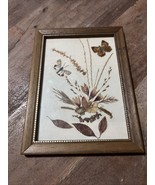 Vintage Mid Century MCM Pressed Dried Flowers Leaves Framed Handmade - $272.25 MXN