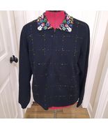 Marisa Christina Christmas sweater women sz LARGE L cardigan beaded coll... - $1,115.21 MXN