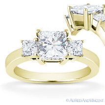 Square Cut Forever Brilliant Moissanite 14k Yellow Gold 3-Stone Engagement Ring - £655.85 GBP+