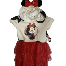 Girls Disney JR Minnie Mouse HOODED Short Sleeve Dress Sequins Size 6 Dress Up - £9.72 GBP