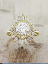 2CT Round &amp; Baguette Cut Diamonds/14K Yellow Gold Vintage Halo Wedding Ring - £70.21 GBP