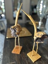Pair Vintage Carved Burl Wood Ostrich Birds Sculpture Figurine Handmade - £53.47 GBP
