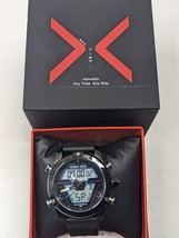 KONXIDO Mens Black Blue Leather Band Analog Quartz Watch with Digital KO6368 - $24.18