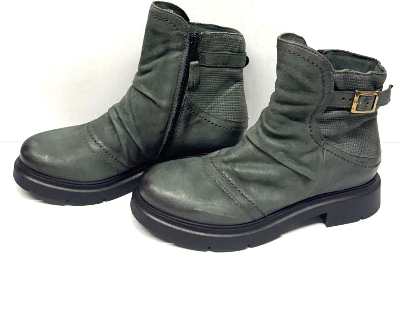 MIZ MOOZ LEATHER BUCKLE ANKLE BOOTS SIDE ZIP FOREST GREEN  37EU / 7US  # Z-17 Item image 4