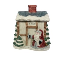 Fitz and Floyd Christmas Cookie Jar Vintage Santa 1990 Winter Cabin Omnibus 10" - $24.25