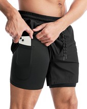 Aolesy Men’s 2 in 1 Running Shorts 5 Inch Workout Gym Athletic Shorts for Men Qu - $43.54