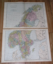 1891 TWO-SHEET Antique Map Of Scandinavia / Norway Sweden - £18.61 GBP