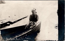 RPPC Girl in Boat Just Back from Lily Lake California Lake Tahoe Postcard X7 - £24.01 GBP