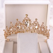 Baroque Gold Champagne Crystal Heart Bridal Tiaras Crown Rhinestone Pageant Diad - £13.78 GBP