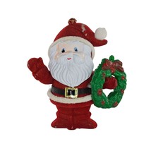 Vintage Flocked Santa Claus Holding Wreath Ornament Christmas Hong Kong - £23.69 GBP