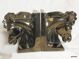 Ceramic Horse Head Book Ends Bronze Glaze 6 x 4.5&quot; - £46.32 GBP