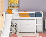 Twin Size Low Loft Bed With Slide, Storage Cabinets And Shelves, Solid W... - $885.99