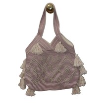 Fantasia Accessories Purple Pink Striped Tassel Shoulder Tote Bag OS - $24.00