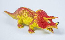 IMPERIAL RUBBER RED &amp; YELLOW DINOSAUR DINO SQUISHY BEAD FILLED 8&quot; 2001 - $145.56 MXN