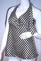 H&amp;M Black White Stripe Sateen Halter Tie Top Shirt V-Neck Front Us 8 / 38 - £55.37 GBP
