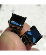 4Ct Princess Simulated Black Diamond Solitaire Stud Earrings 14K Black G... - £47.78 GBP
