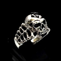 Sterling silver Biker ring Evil Skeleton number 13 symbol on Skull and Bones hig - £52.12 GBP