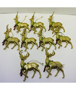 Christmas Ornaments Reindeer Gold Glitter 2 Different Poses Lot Of 9 - £39.11 GBP
