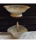 Lattice Baskets One Pair White with Pink Rose Base and Gold Trim - £19.65 GBP