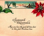 Seasons Greetings Christmas Poinsettia Art Deco Embossed 1916 DB Postcar... - $7.87
