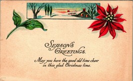 Seasons Greetings Christmas Poinsettia Art Deco Embossed 1916 DB Postcard C4 - £6.29 GBP