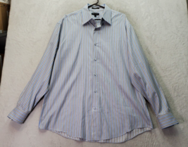 John W. Nordstrom Dress Shirt Mens XL Blue Tan Striped Cotton Collar But... - $21.22